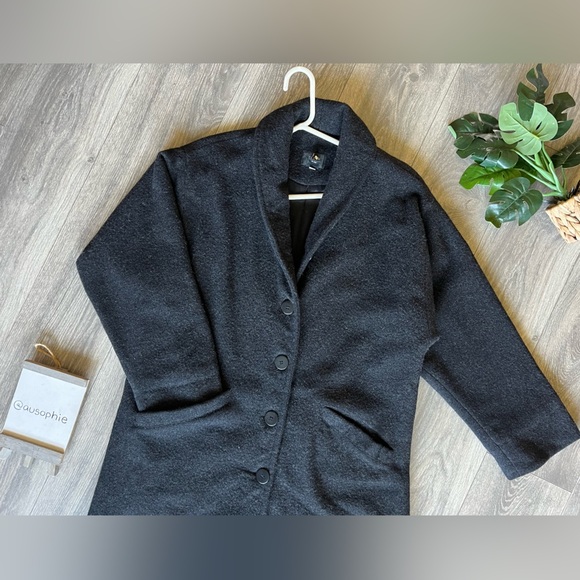 Eileen Fisher 100% boiled wool button front winter coat in charcoal. Size S - Picture 3 of 13